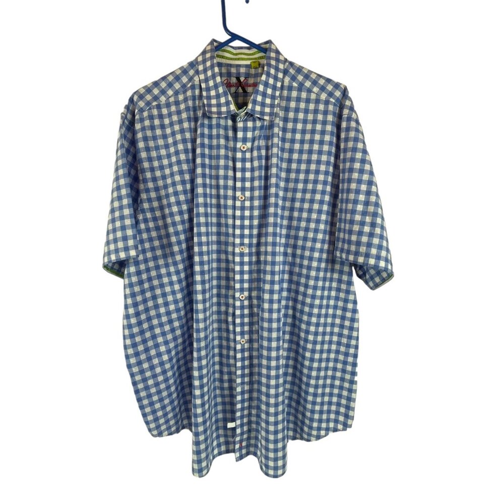 Robert Graham Button Front Shirt Sz 3XL Mens Print Camp Checks Blue Cotton